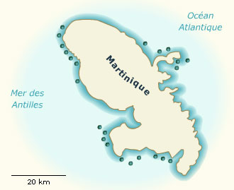 Carte des sites de plongée en Martinique